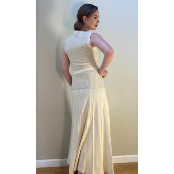 Gino Paoli 1960s Cream & Gold Knit Two-Piece Set Pleat Skirt + Top Mint Vintage - Picture 4 of 15